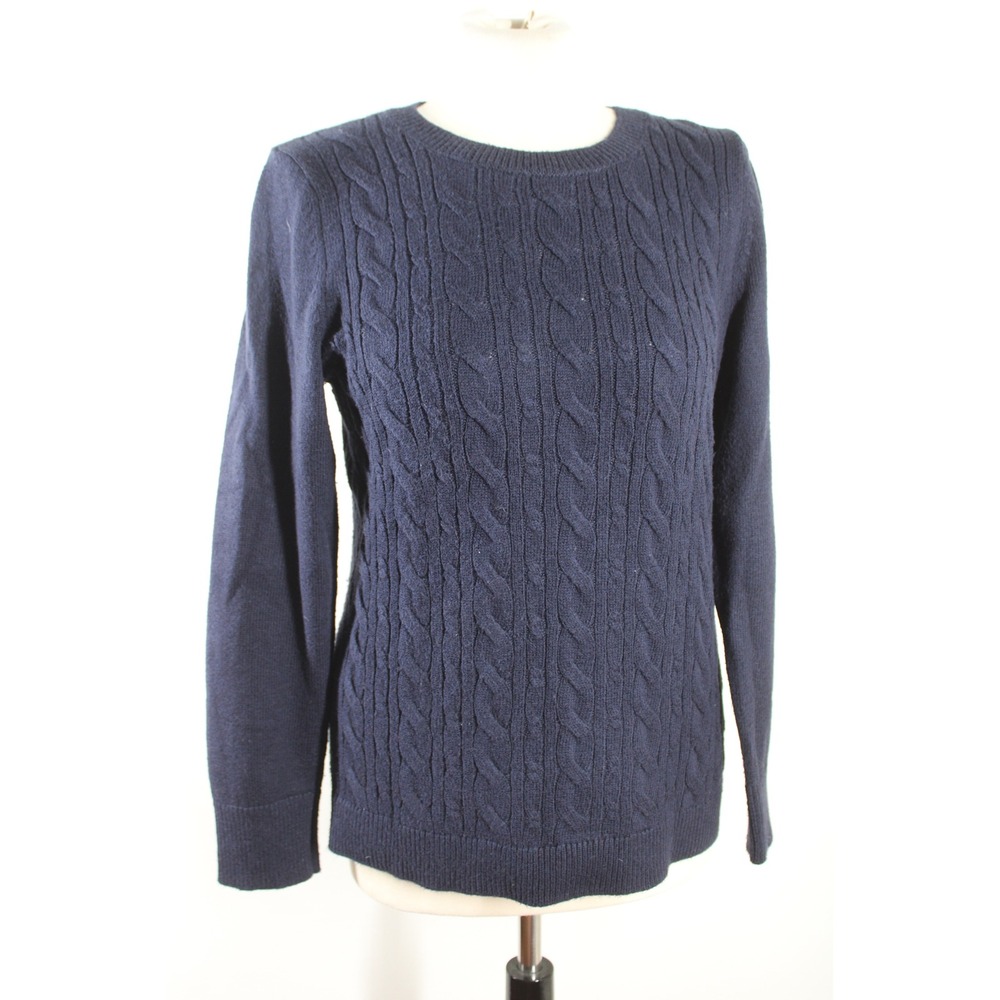 Talbots M Navy Blue Cable Knit Sweater Long Sleeve Cotton Blend Crew Neck